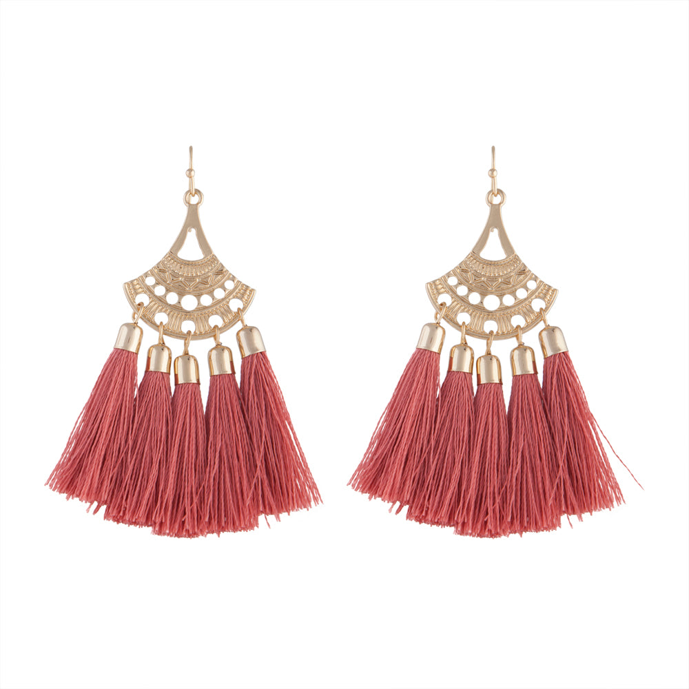 GOLD FILIGREE SHIELD WITH 5 TASSEL DROP IN CORAL