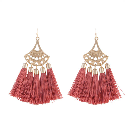 GOLD FILIGREE SHIELD WITH 5 TASSEL DROP IN CORAL