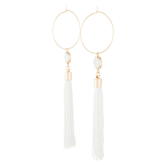 WHTE SG DRUZY TASSEL HOOP ER
