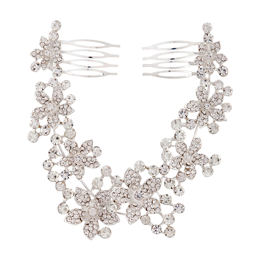 DIAMANTE MULTI FLOWER DRAPE HAIR CLIP