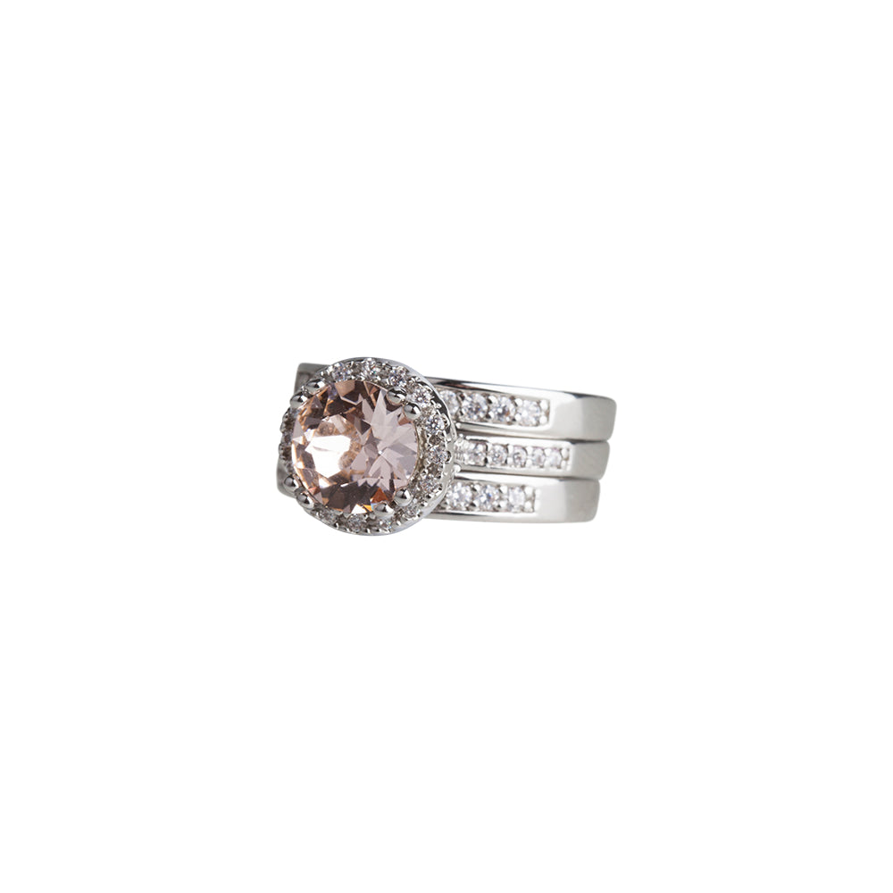 ROUND 3 STACK PEACH CRYSTAL RING SET