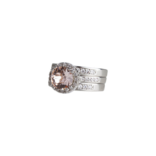 ROUND 3 STACK PEACH CRYSTAL RING SET
