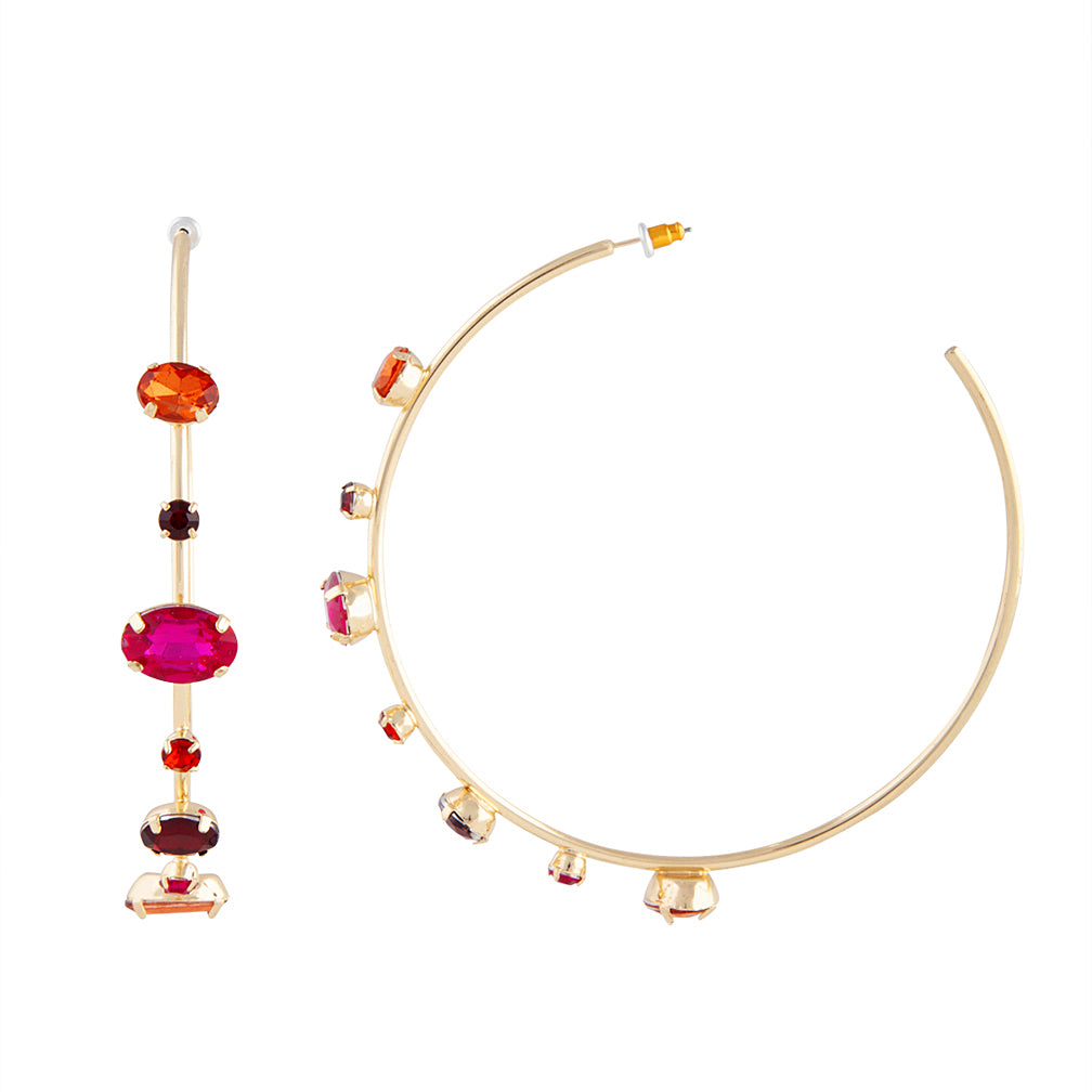 RED SG STONE SET LRG HOOP ER