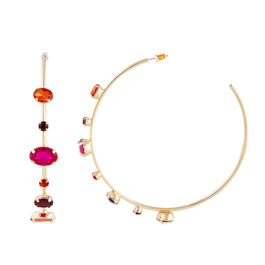 RED SG STONE SET LRG HOOP ER
