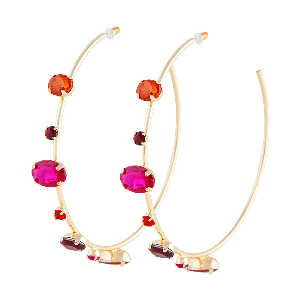 RED SG STONE SET LRG HOOP ER