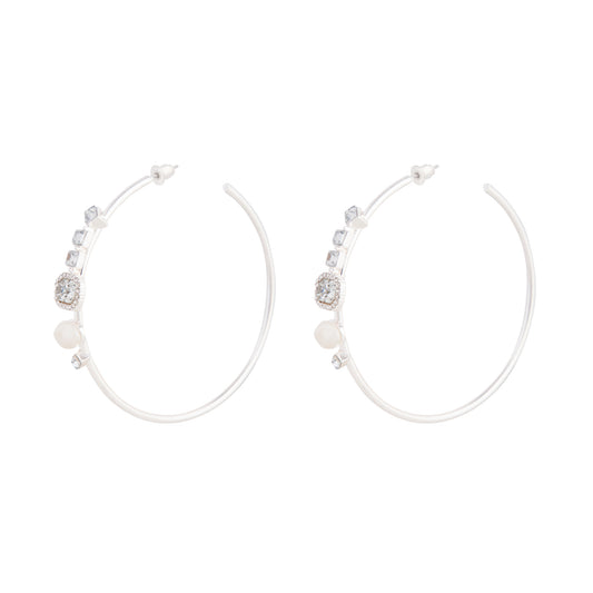 D&P  SS DIA PEARL STMNT HOOP