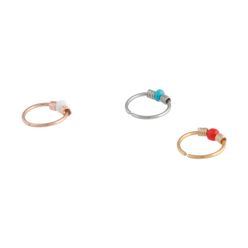 MIXED METAL UPPER EAR HOOP WITH COLOURED BEAD