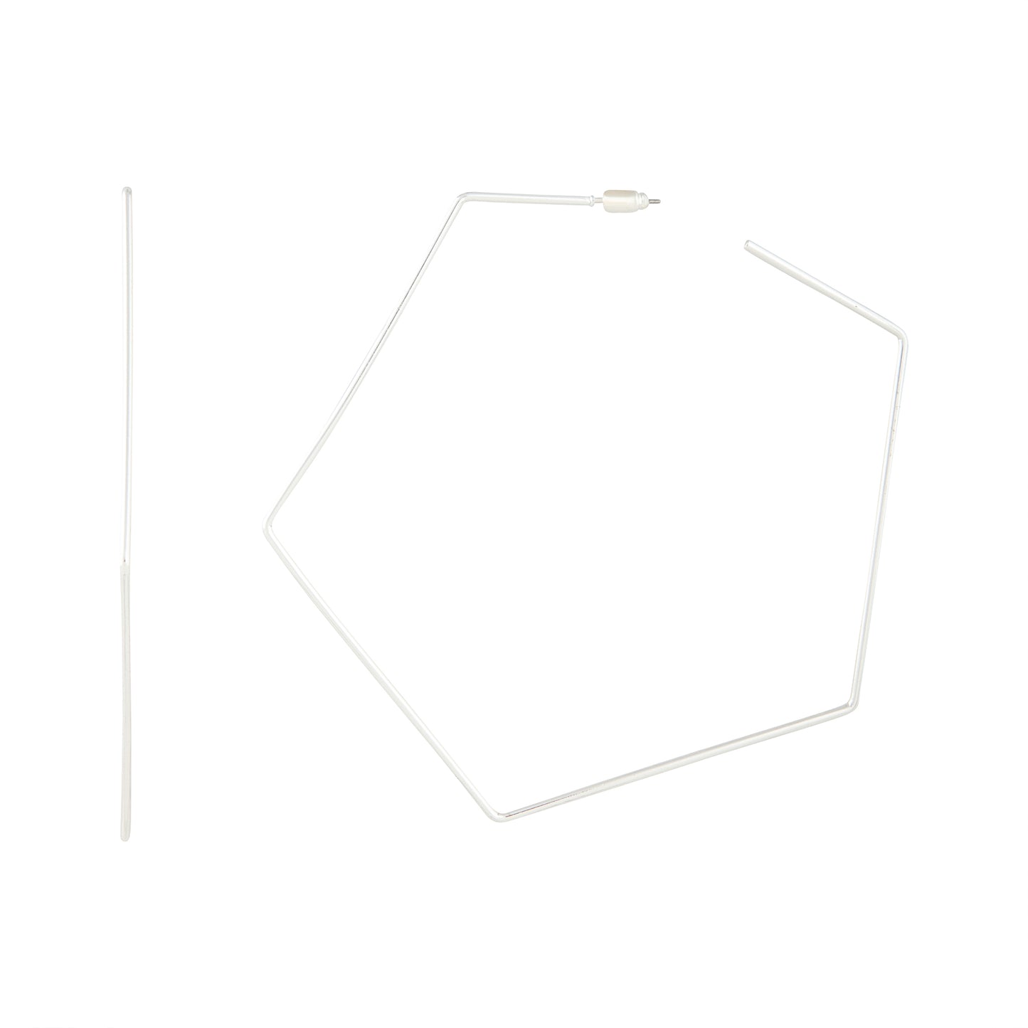 SILVER TONE 10CM PENTAGON HOOP