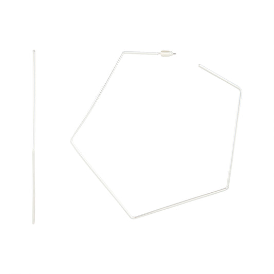 SILVER TONE 10CM PENTAGON HOOP