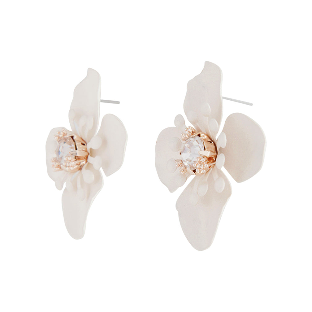 MATTE COATED METAL ORCHID STUD IN WHITE EARRING