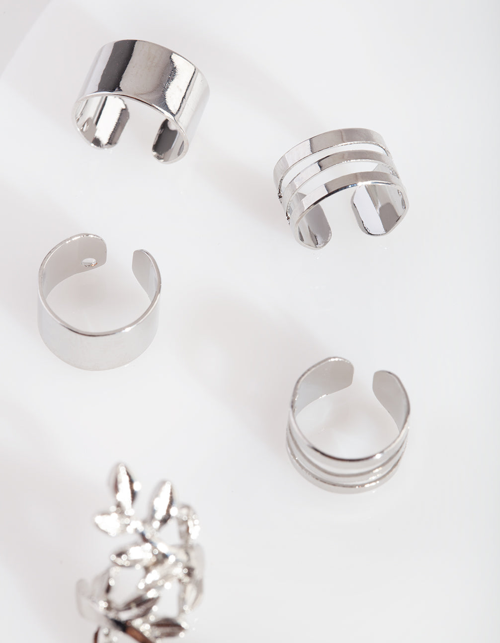 SILVER VINE LEAF AND PLAIN EAR CUFF 6PACK