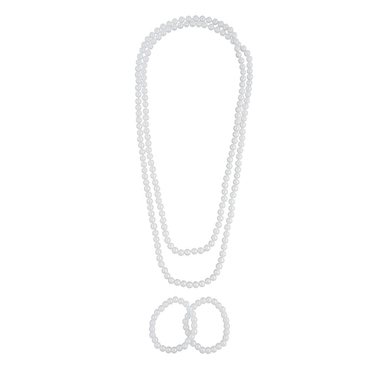 LONG DOUBLE STRAND PEARL NECKLACE AND BRACELET SET