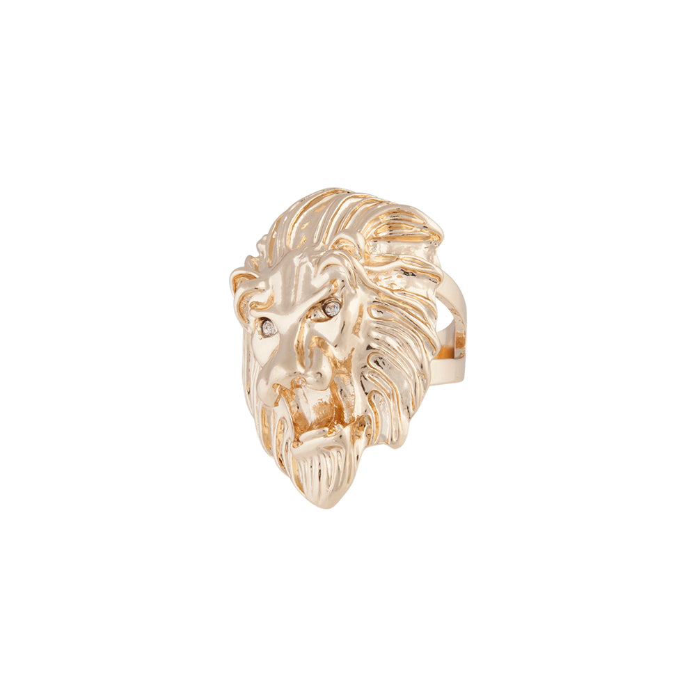 GOLD LION HEAD RING