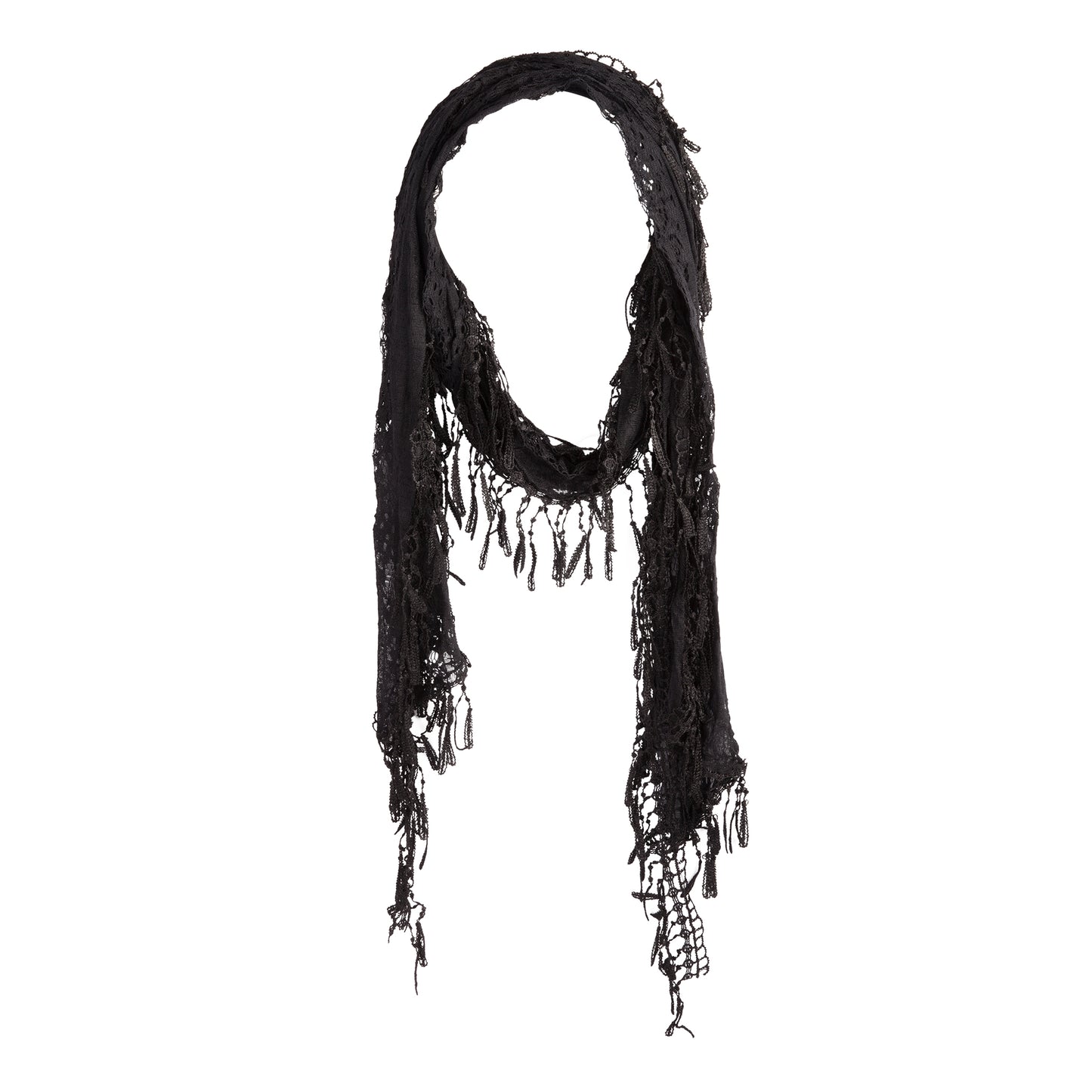 BOB FB BLK LACE TASSEL SCARF