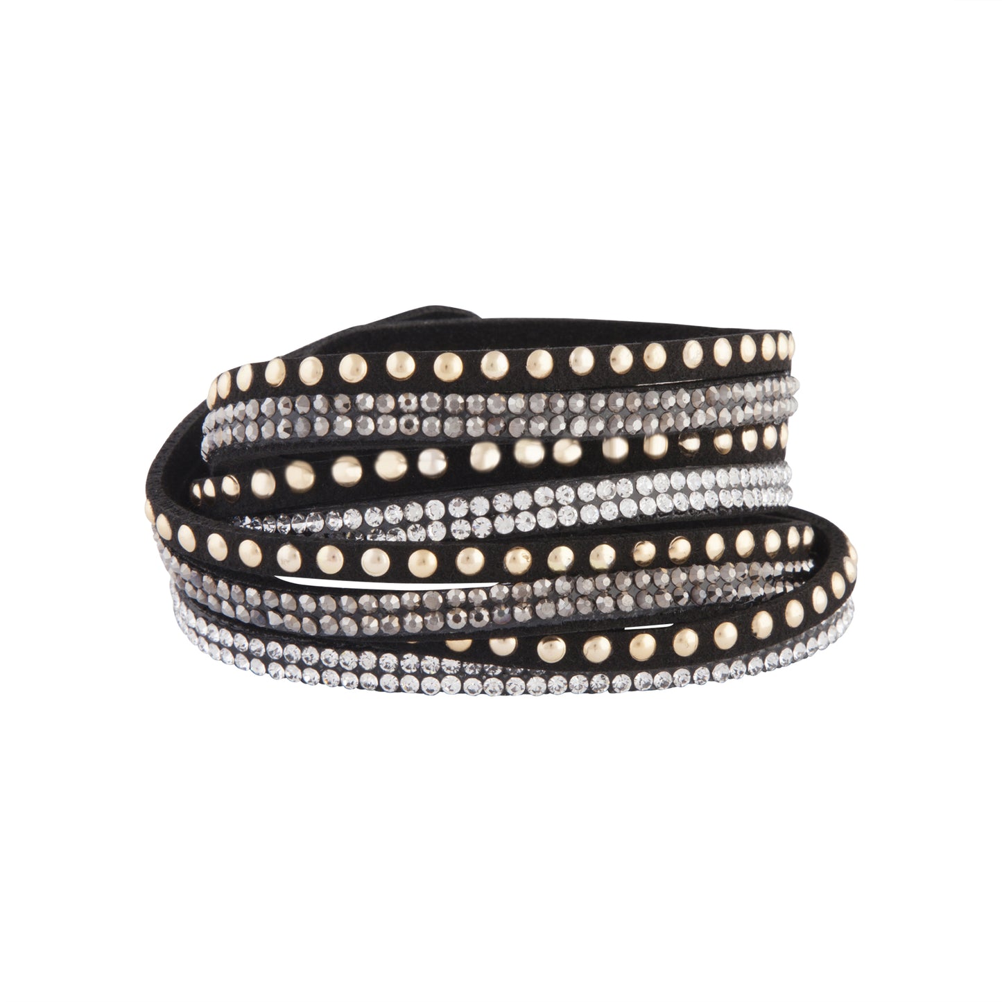 STUDDED BLACK FABRIC CROSS CROSS WRAP BRACELET