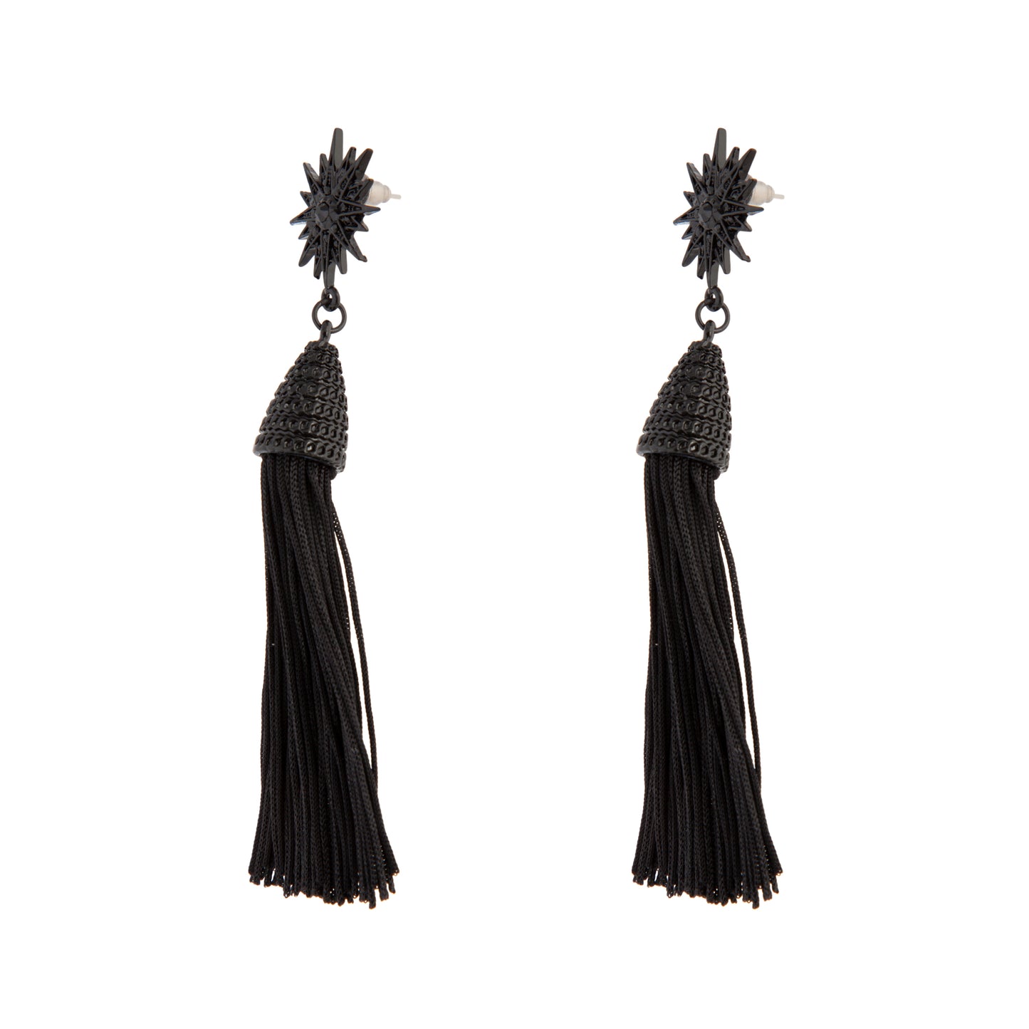 BLACK COATED METAL STAR TASSEL DROP EARRING