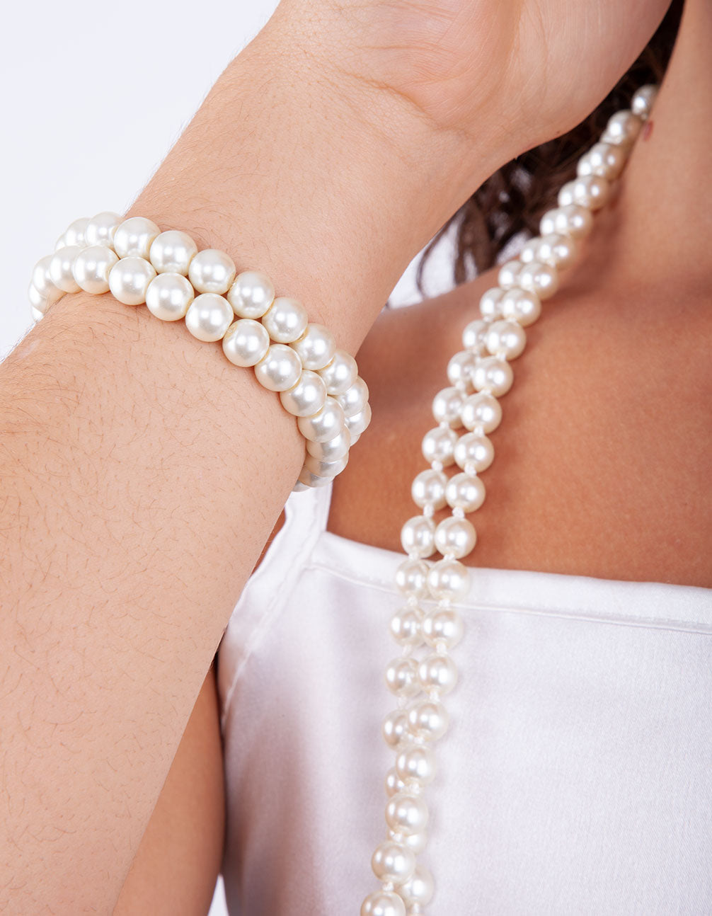 LONG DOUBLE STRAND PEARL NECKLACE AND BRACELET SET