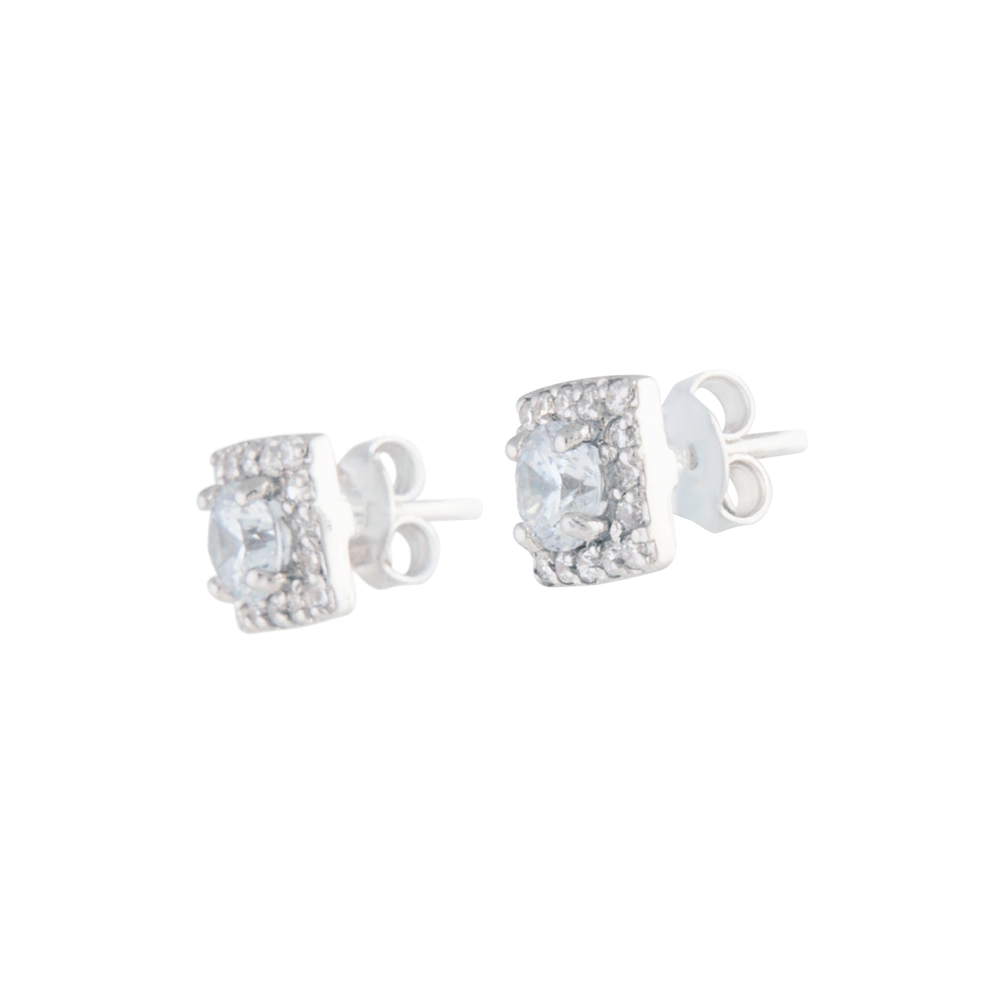 SMALL SQUARE CUBIC ZIRCONIA STUD ON STERLING SILVER POST