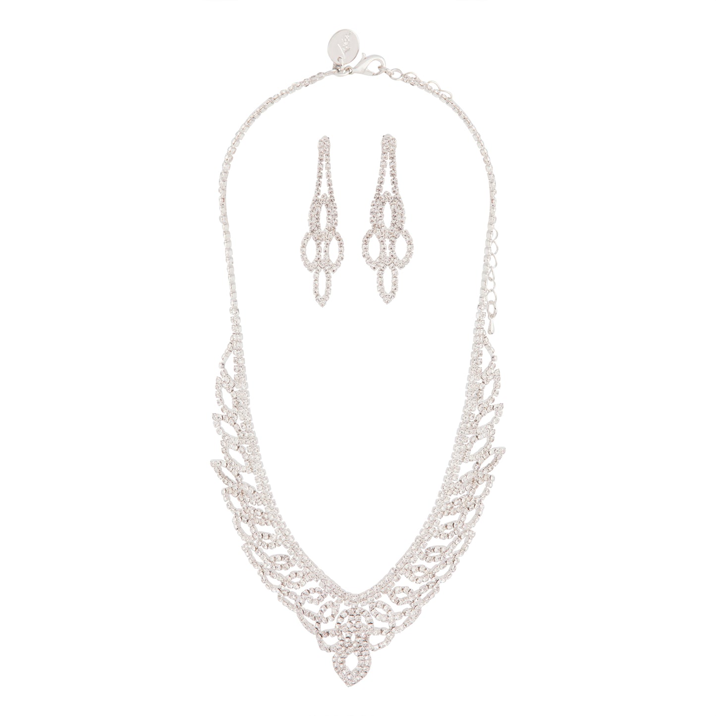 SILVER DIAMANTE CUPCHAIN DROP EARRING & SHORT NECKLACE