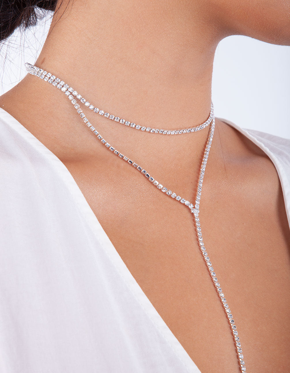 SILVER DIAMANTE Y NECK CROSS OVER CHOKER