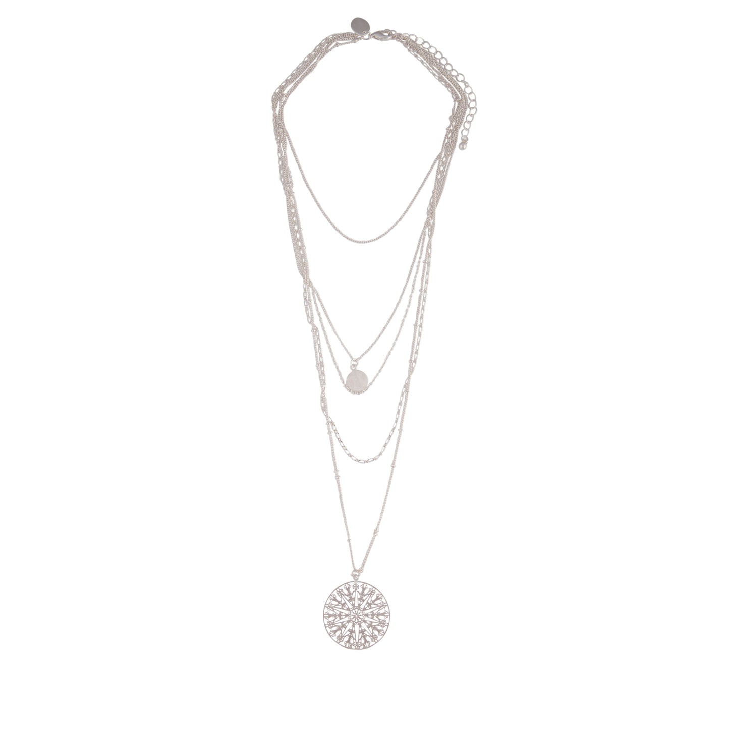 MULTIROW DELICATE SILVER CHOKER WITH LARGE FILIGREE PENDANT