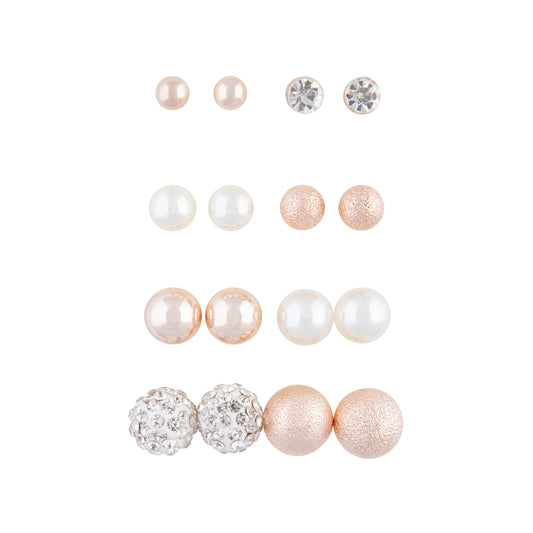 ROSE GOLD AND PEARL ASSORTED BALL STUD 8 PACK