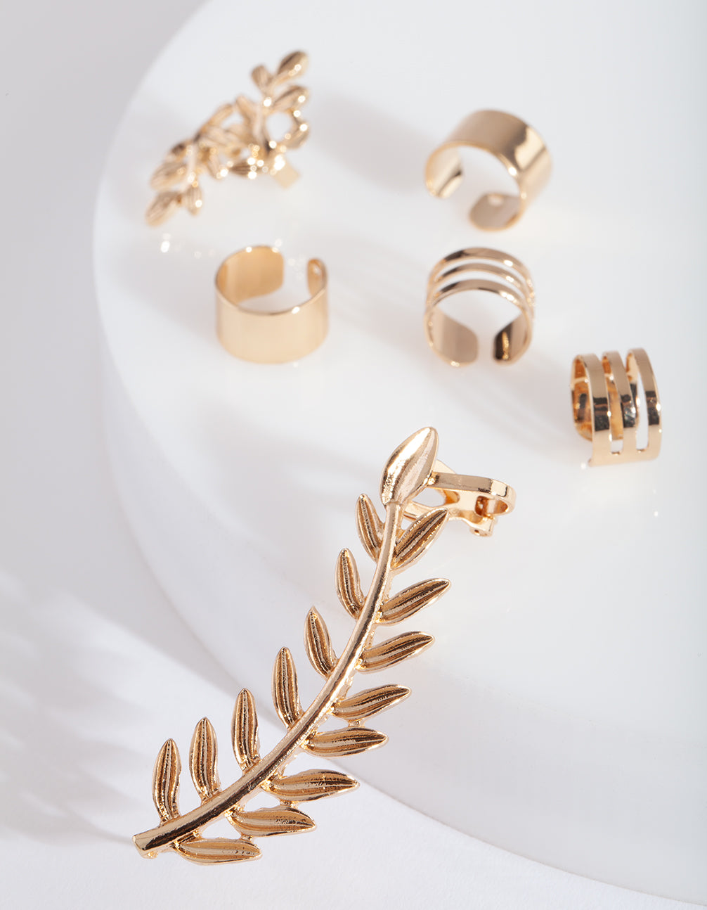 GOLD VINE LEAF AND PLAIN EAR CUFF 6PACK