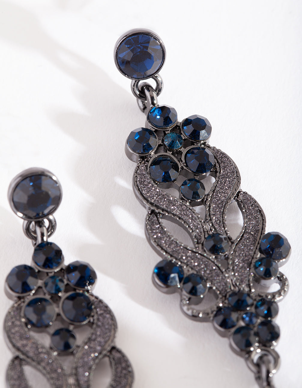 DUAL DIAMANTE HEARTS & BEAD FLOWERS WITH BLUE TEARDROP
