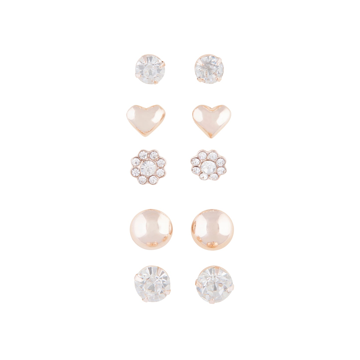 MIXED 5PACK ROSE GOLD AND DIAMANTE CLIP ON EARRINGS