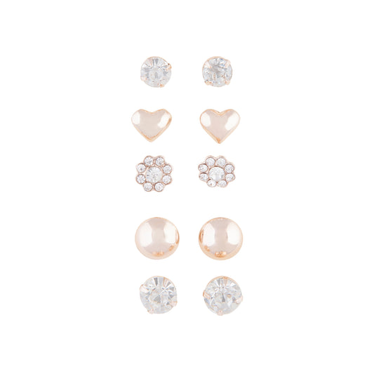 MIXED 5PACK ROSE GOLD AND DIAMANTE CLIP ON EARRINGS