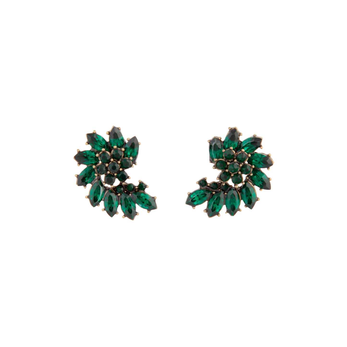EMERALD MARQUIS HALF MOON AND FLOWER CLUSTER STUD