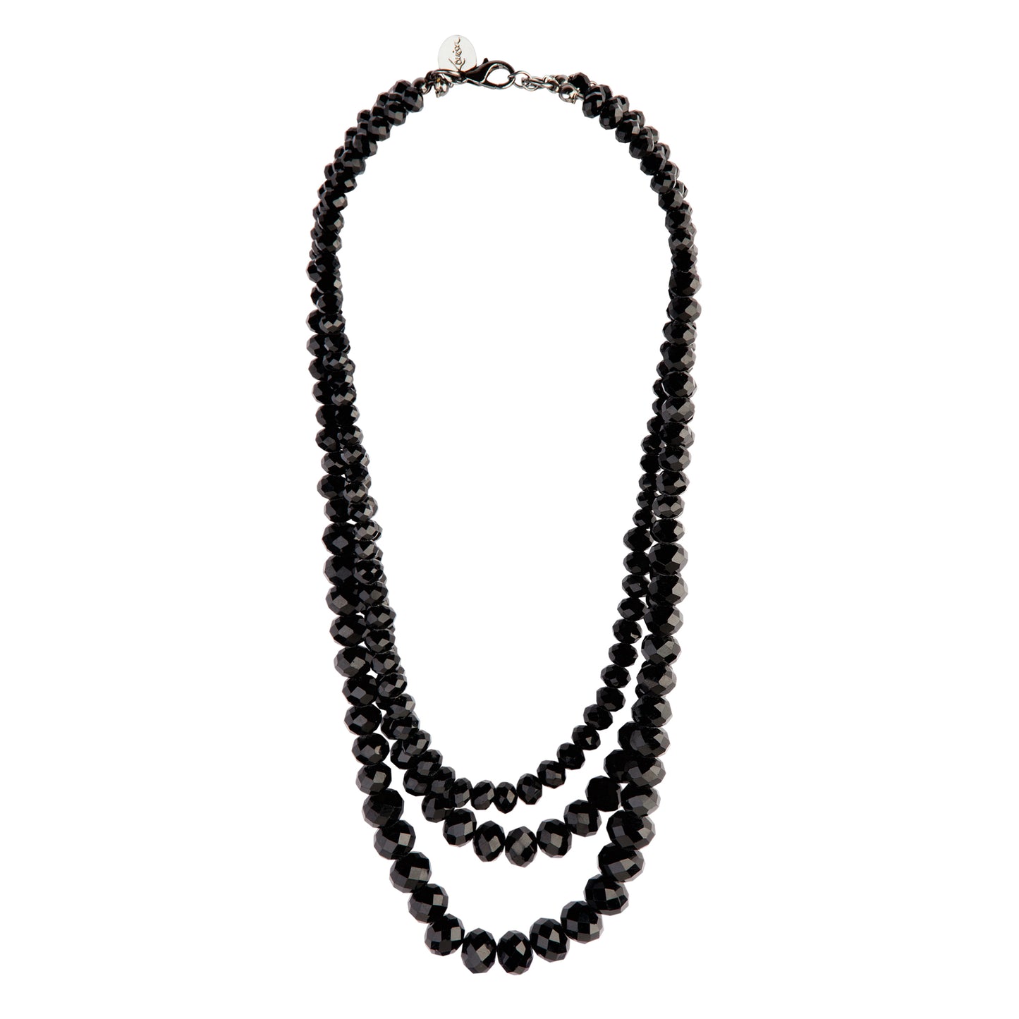 BLACK THREE ROW GLASS FACET BEAD NECKLACE