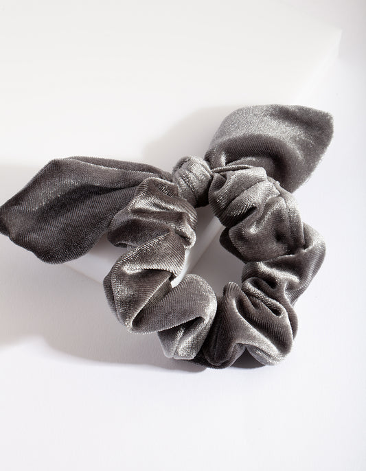 PSHR  GREY BOW VLVT SCRUNCHIE