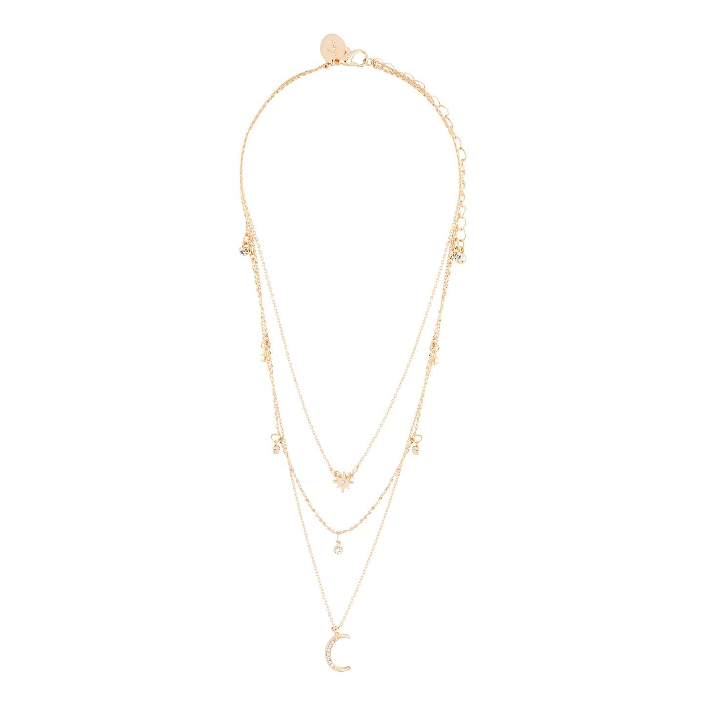 FINE GOLD CHAIN CELESTIAL LAYERED STATION NECKLACE
