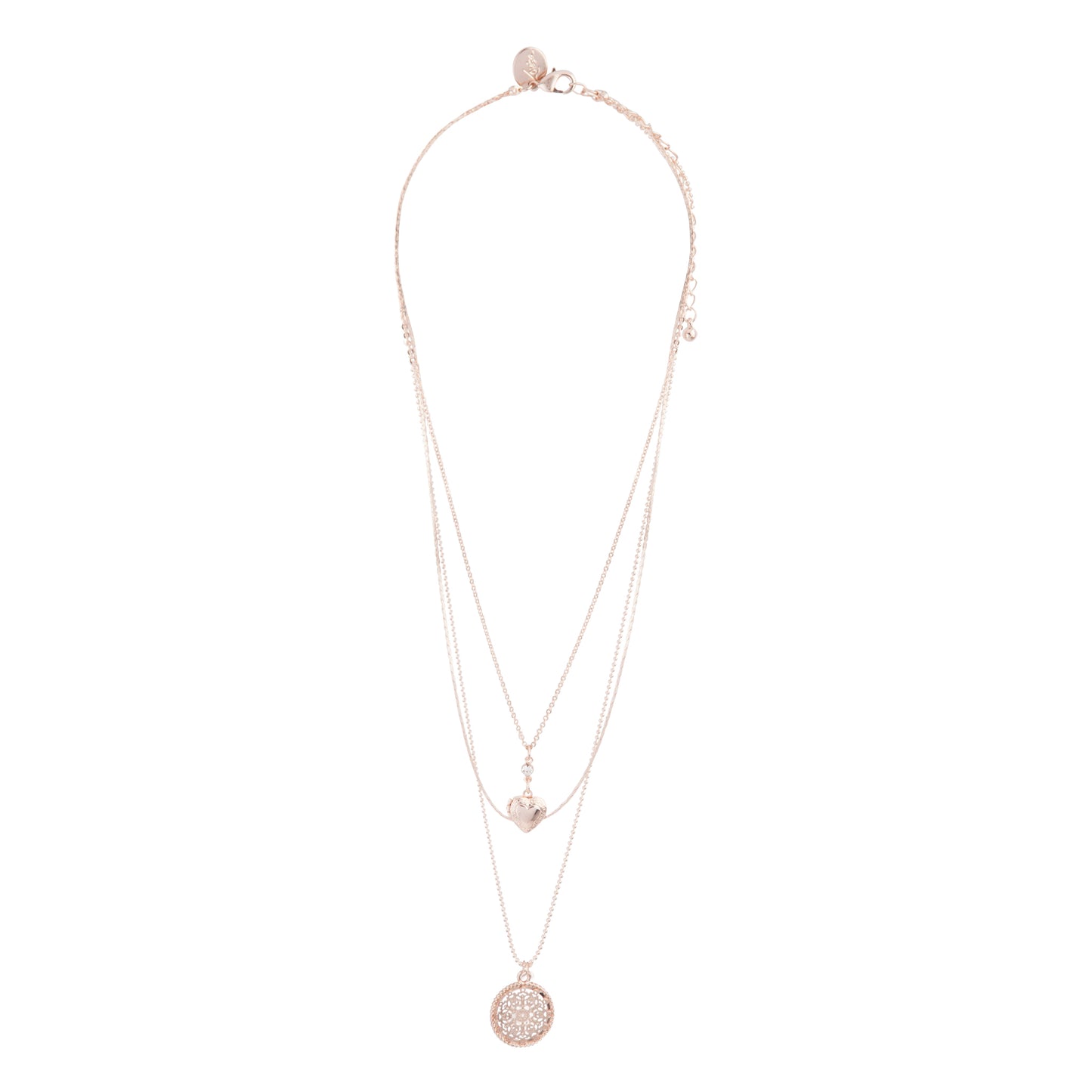 3ROW CHAIN FILIGREE & HEART SHORT NECKLACES