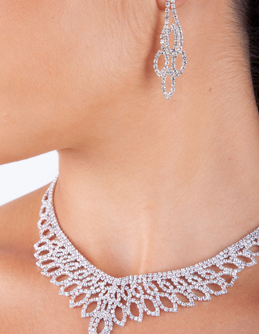 SILVER DIAMANTE CUPCHAIN DROP EARRING & SHORT NECKLACE