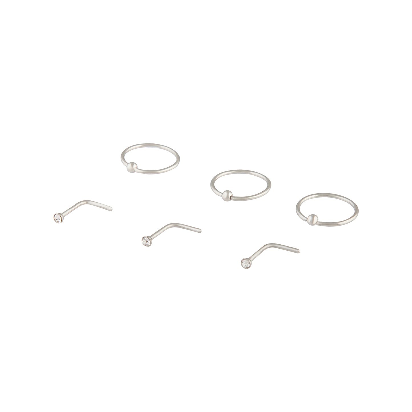 SILVER BALL 10mm NOSE RING & STUD 6PACK 20Gx0.8mm