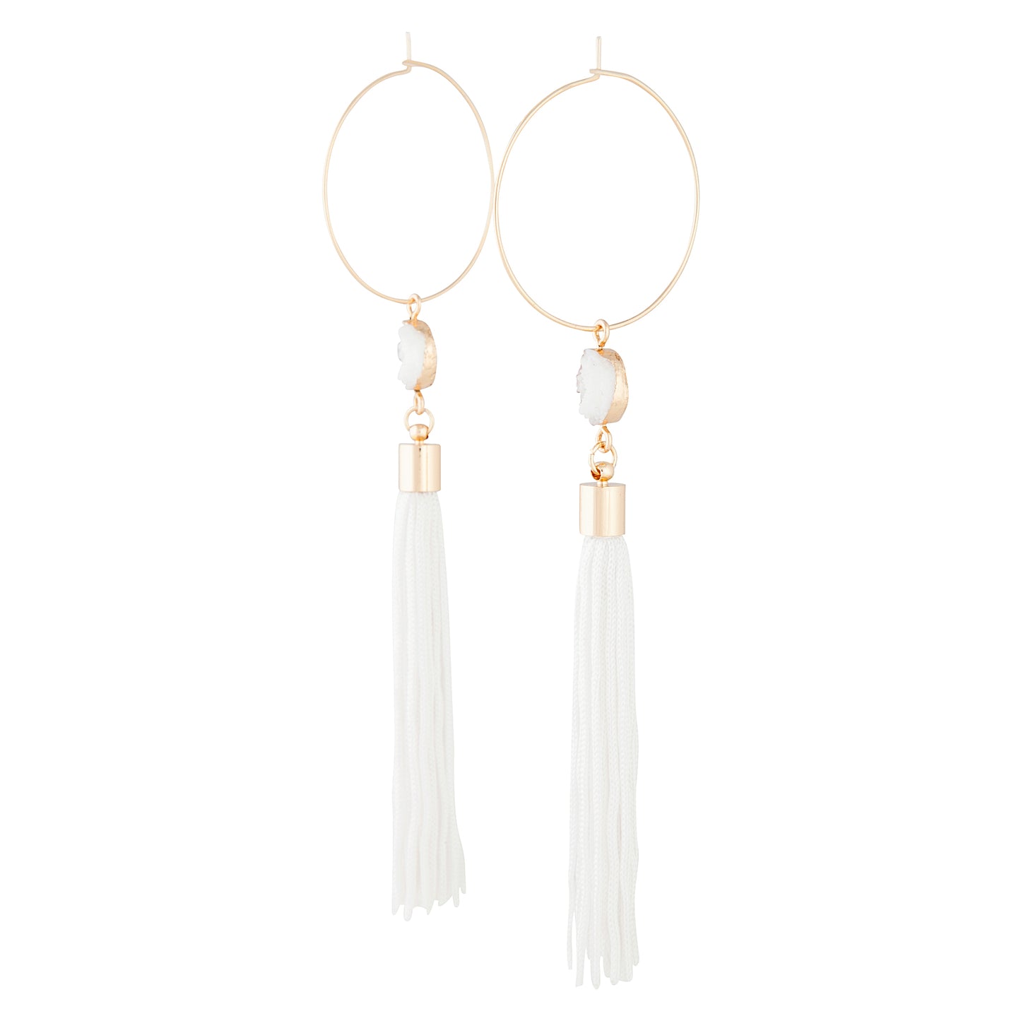 WHTE SG DRUZY TASSEL HOOP ER