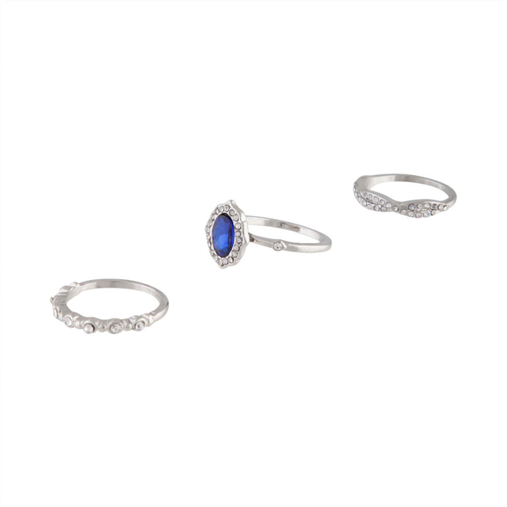 SILVER ENGAGEMENT RING STACK WITH COBALT CENTRE SET STONE