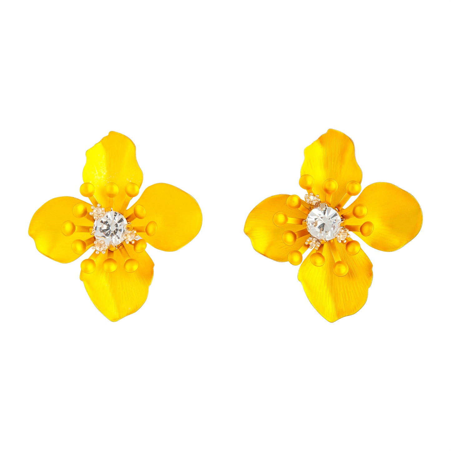 MATTE COATED METAL ORCHID STUD EARRING IN YELLOW