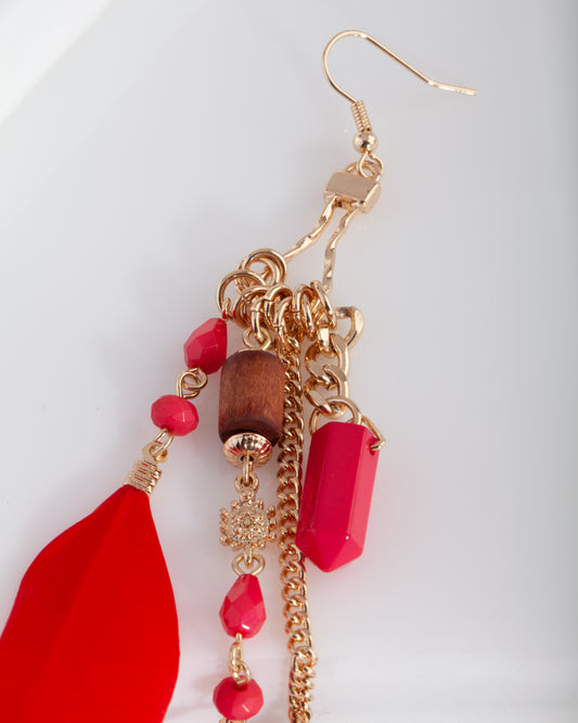 RED MX BEAD&FTHR CHAIN DP ER
