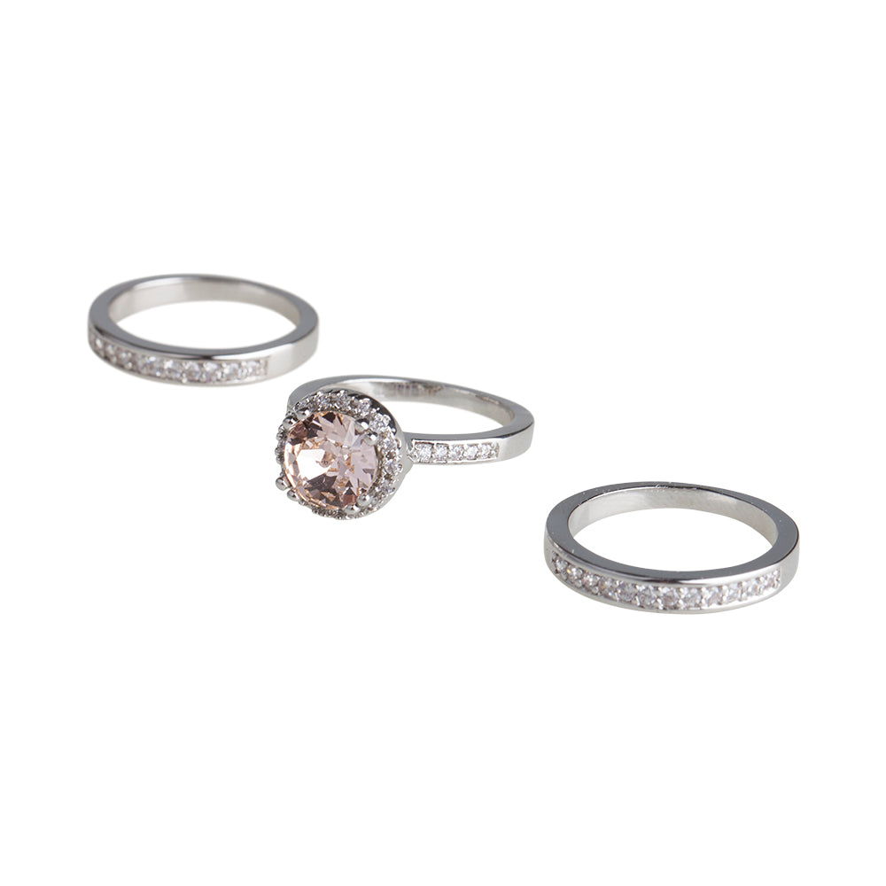 ROUND 3 STACK PEACH CRYSTAL RING SET