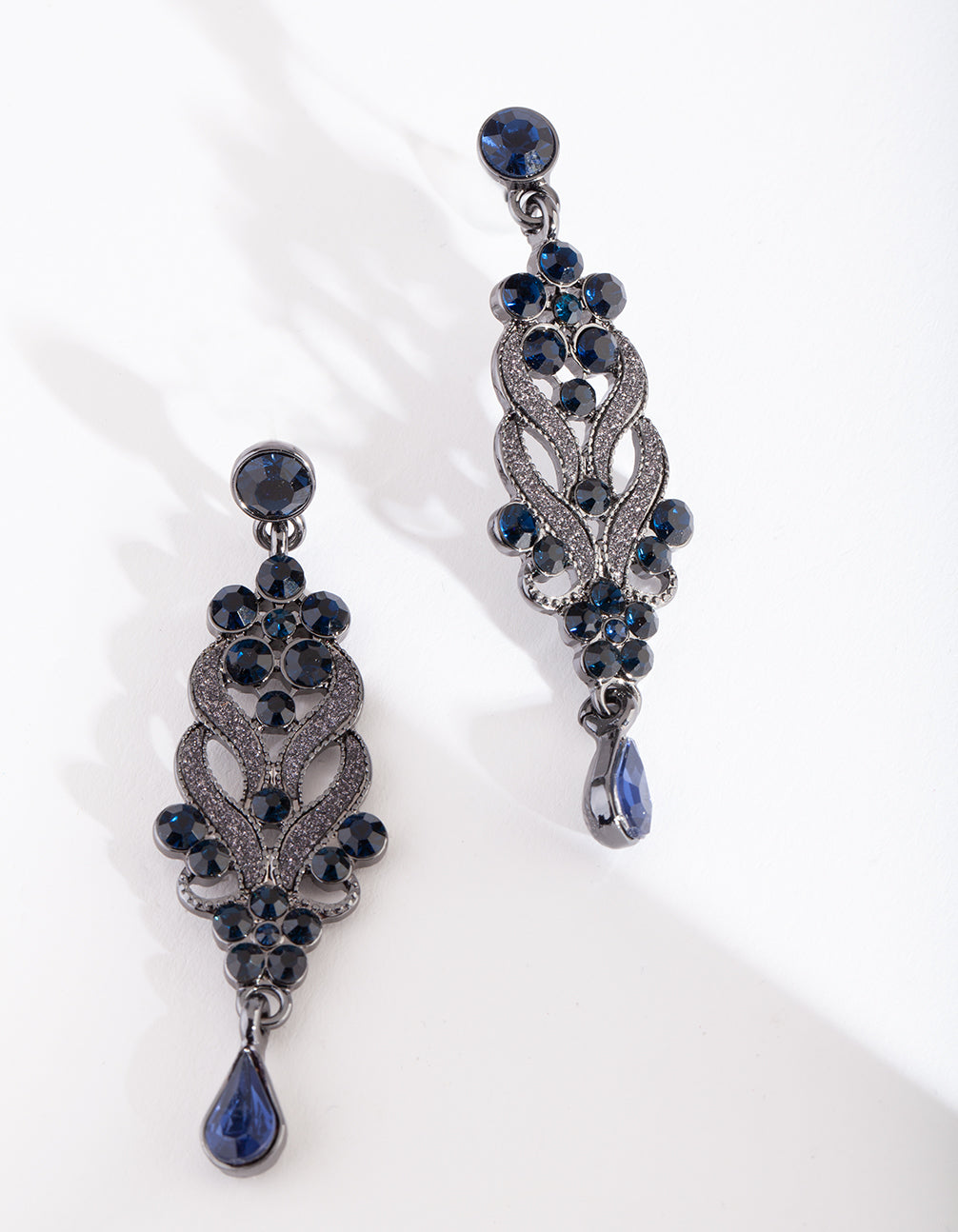 DUAL DIAMANTE HEARTS & BEAD FLOWERS WITH BLUE TEARDROP