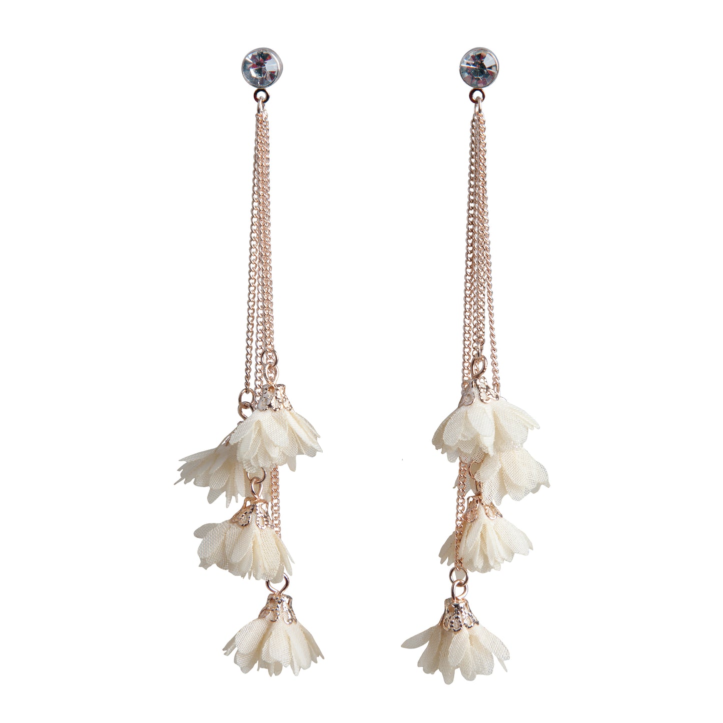 FABRIC FLOWER CHAIN EARRING