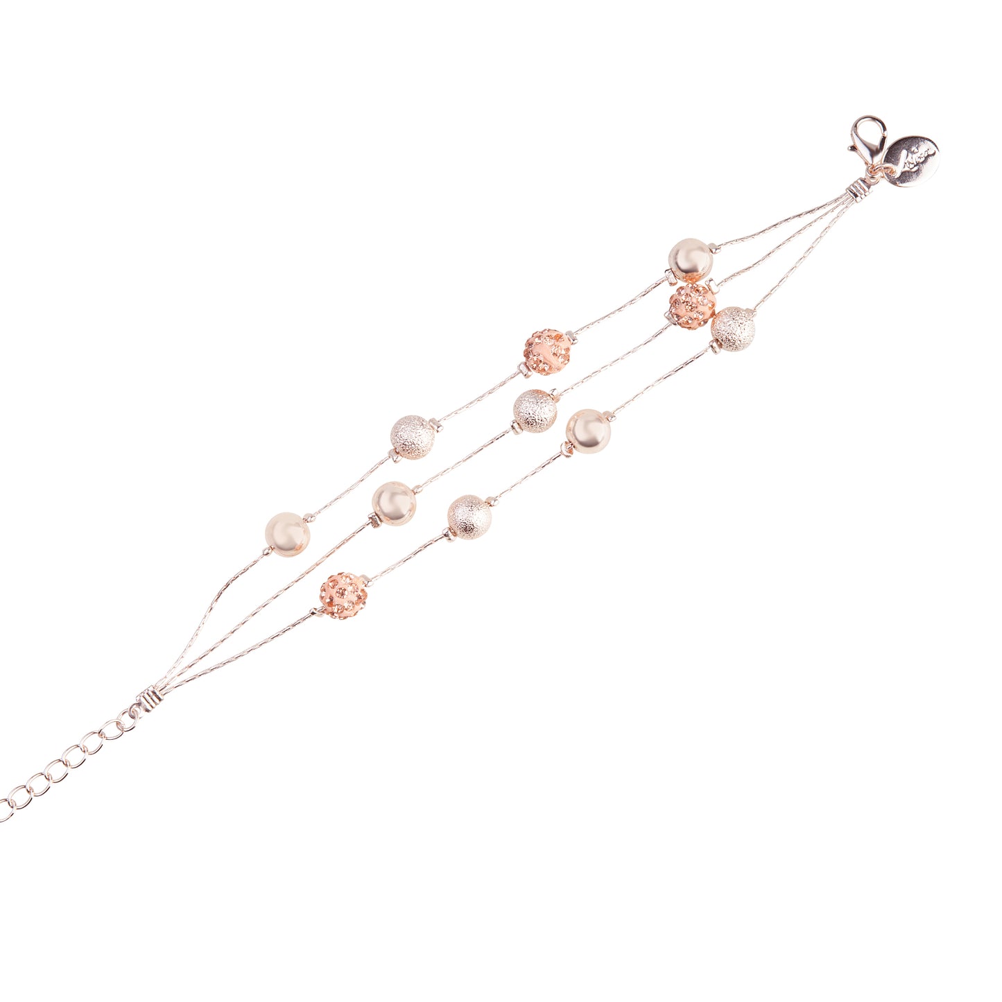 PEACH AND GOLD MULTI TEXTURED BEAD STATION BRACELET