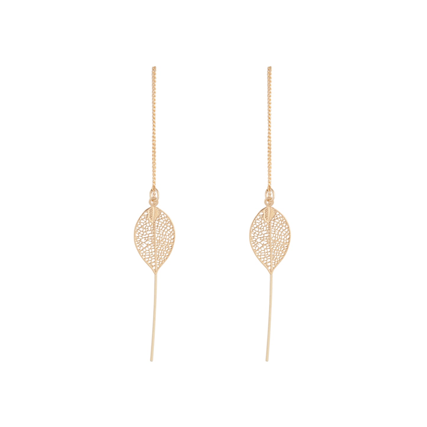 GOLD FILIGREE LEAF THREAD TRHOUGH EARRING
