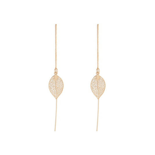 GOLD FILIGREE LEAF THREAD TRHOUGH EARRING