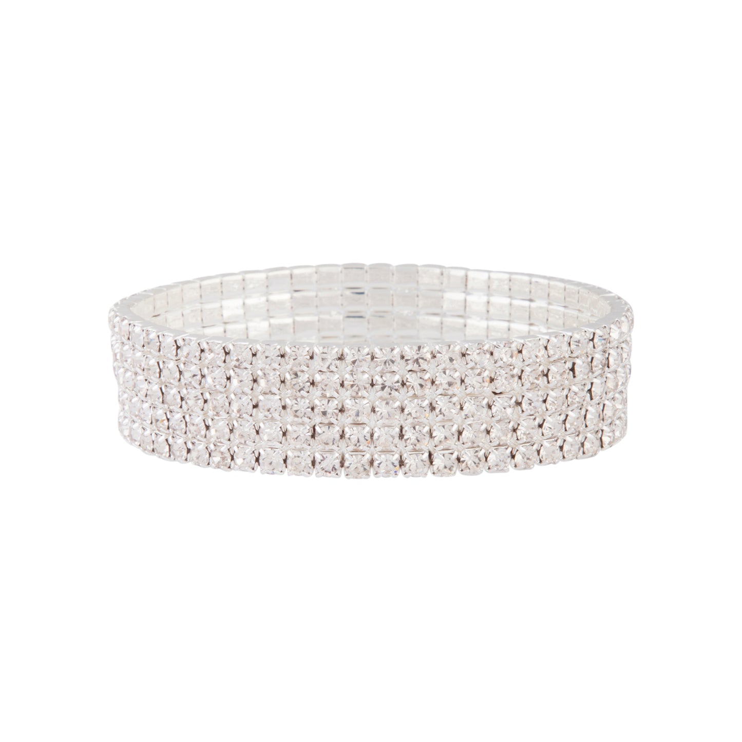 5 ROW SILVER DIAMANTE STRETCH BANGLE