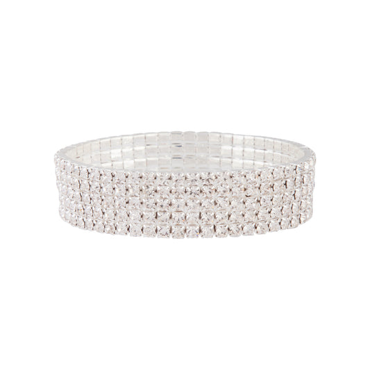 5 ROW SILVER DIAMANTE STRETCH BANGLE
