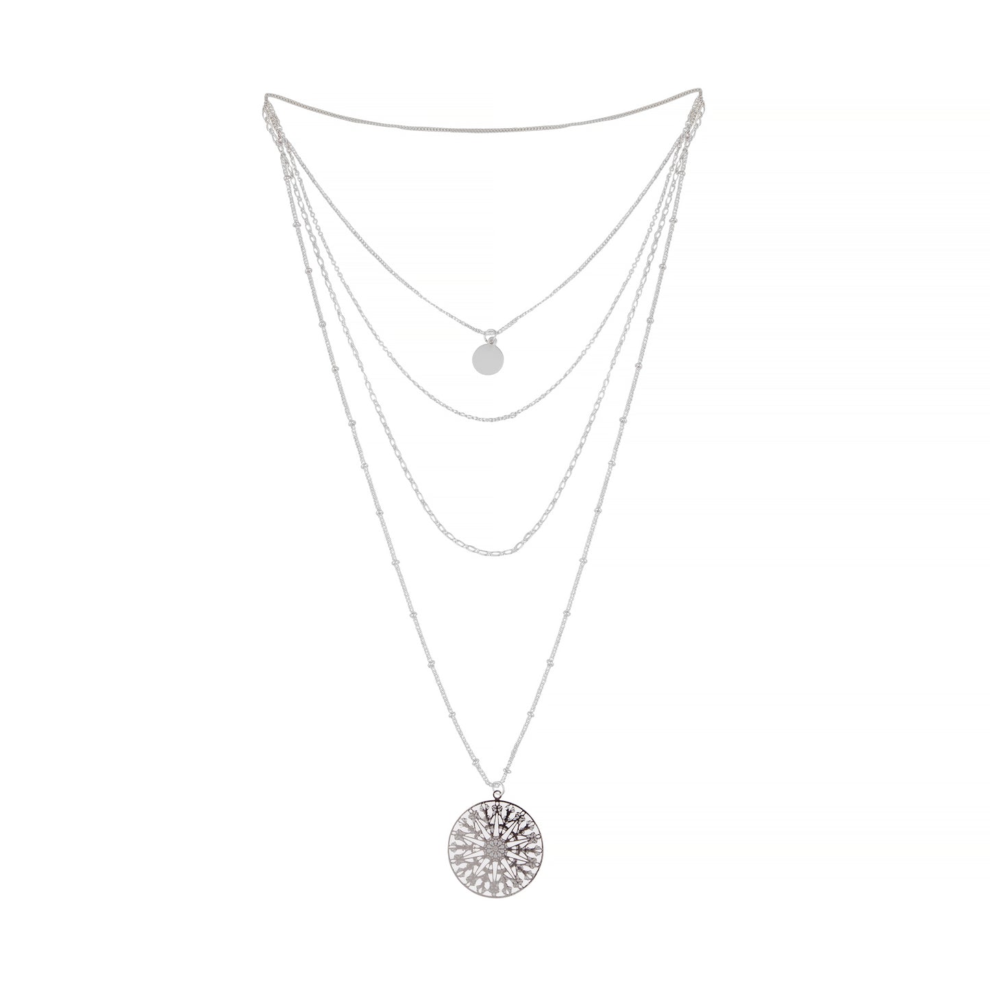 MULTIROW DELICATE SILVER CHOKER WITH LARGE FILIGREE PENDANT